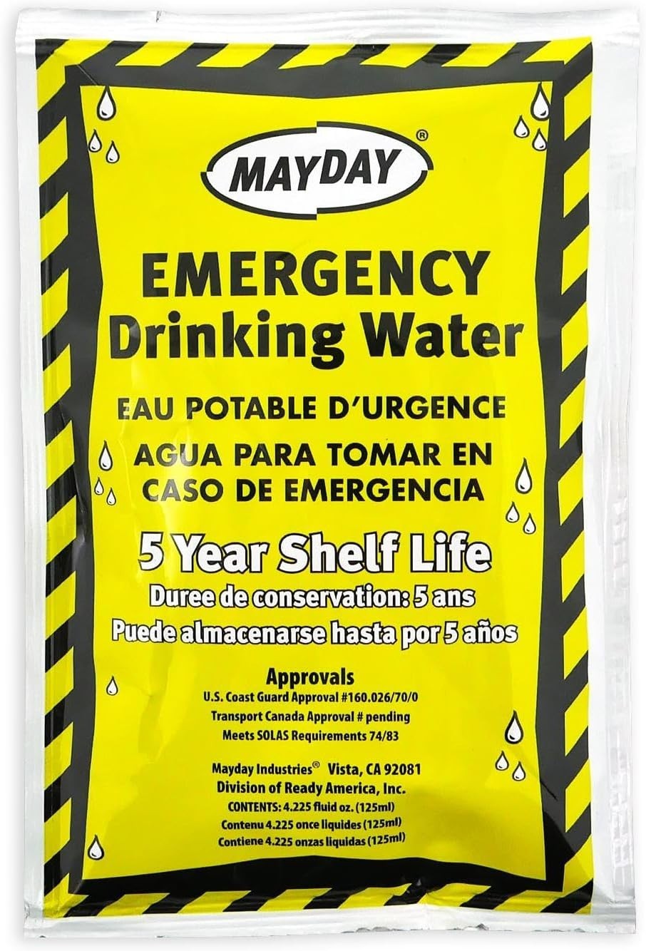 Mayday Leak-Proof Water Pouches – Purified, 4.225 Oz, 50 Pack for Safety
