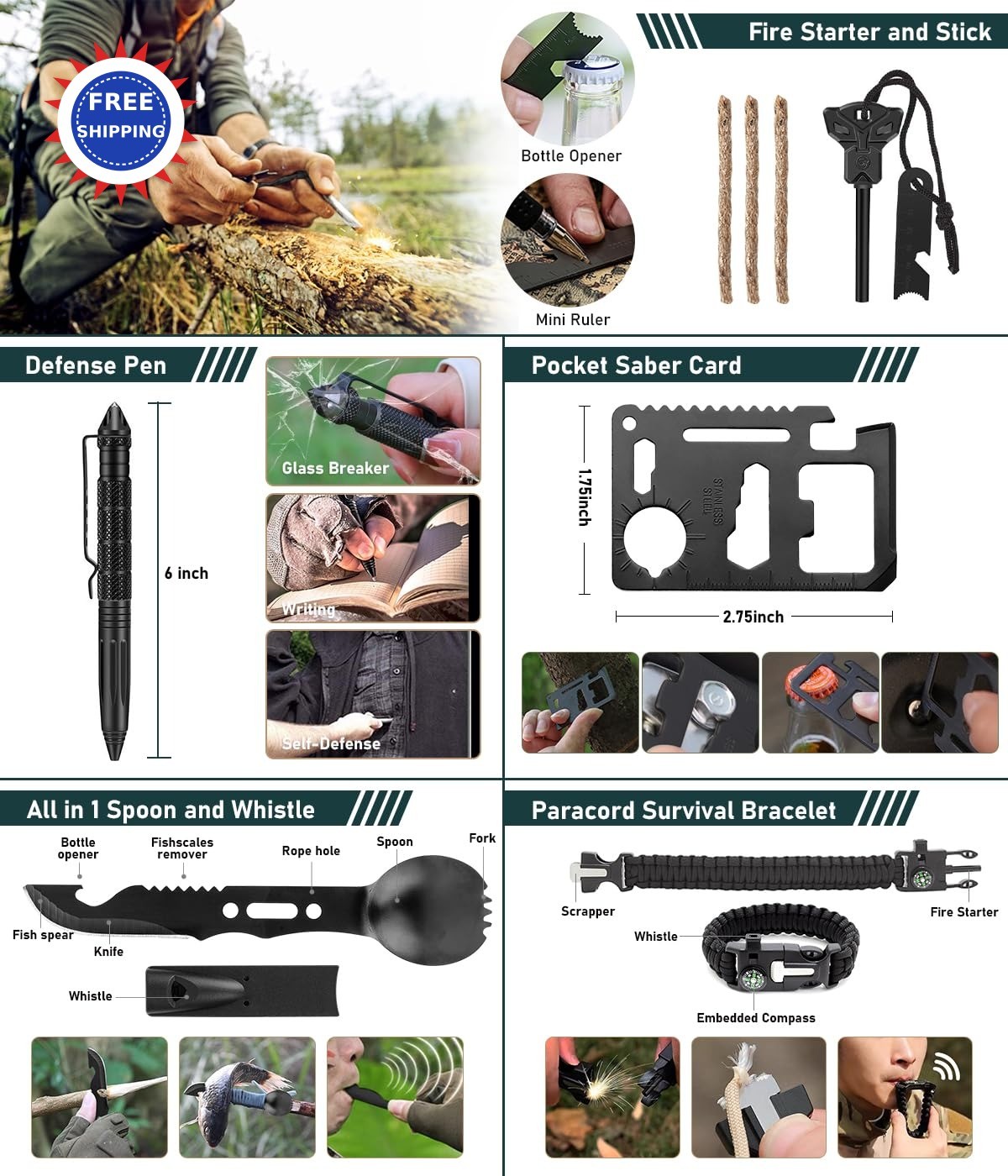 Survival Kit 262Pcs Emergency Camping Gear Supplies First Aid Pouch Bag Tent