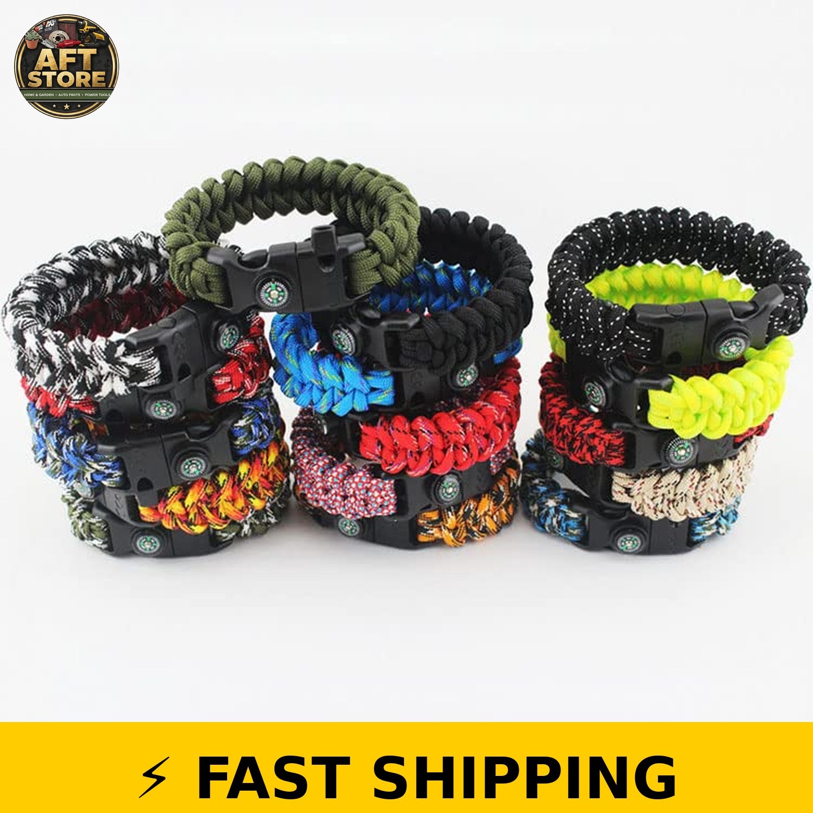 CooBigo 12pcs Mix Color Compass Fire Starter Whistle Buckle Set