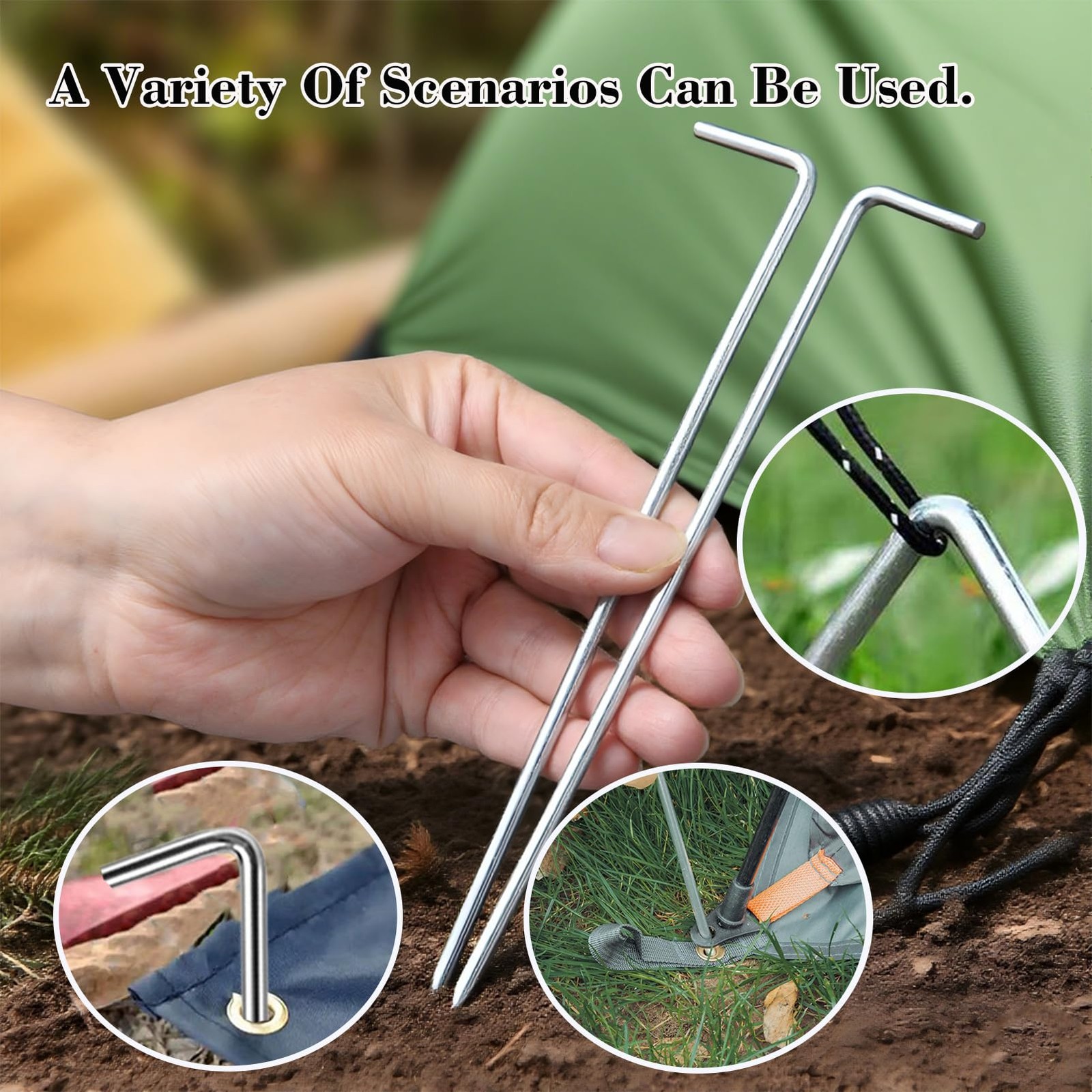 10 Pack 6.5 Inch Heavy Duty Metal Tent Stakes Silver Camping Ground Pegs