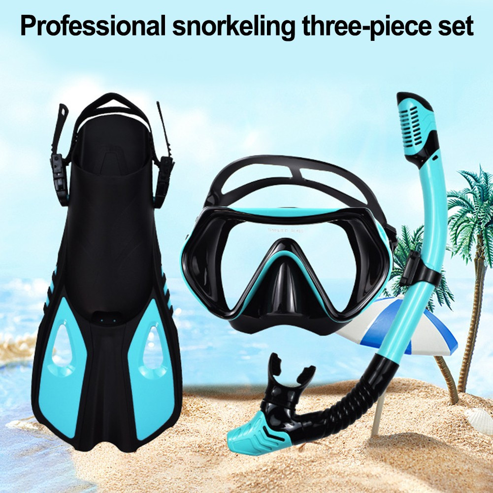 Snorkeling Set: Adjustable Mask, Dry Top Snorkel & Fins for Ultimate Comfort!