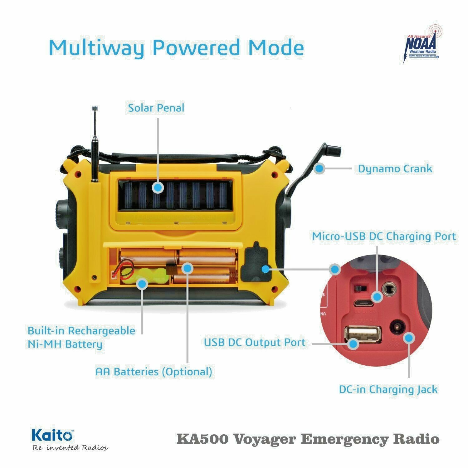 Kaito KA500 Voyager Solar Crank Emergency Weather Alert Radio Bundle with Case