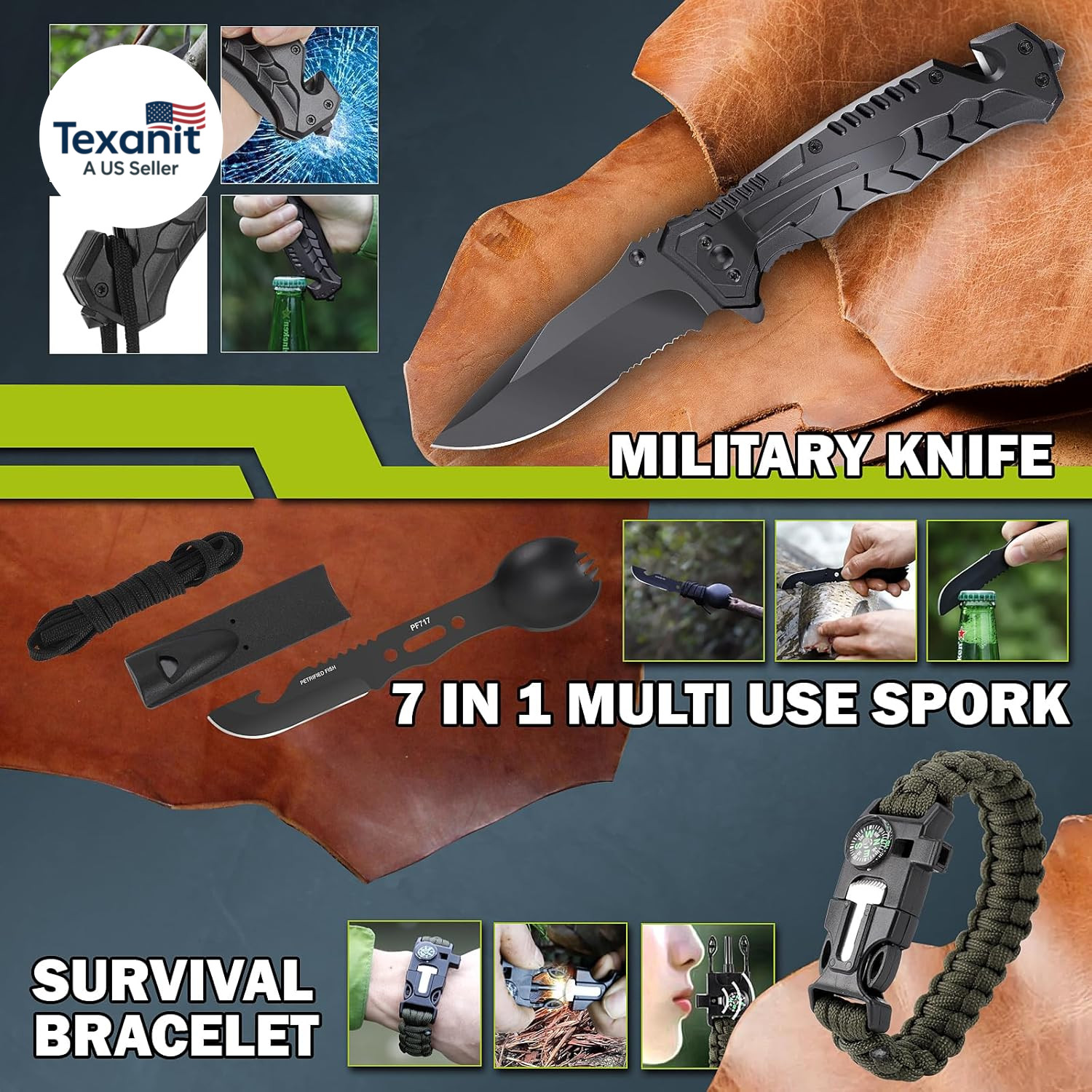 Survival Kit 17 in 1, Survival Gear and Supplies for Adult Teen Men, Survival Ca