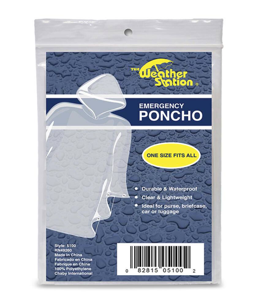 Clear Emergency Rain Poncho, One Size Fits All, Compact, Lightweight & Durable