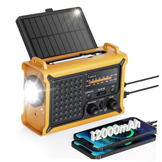Emergency Weather Radio with Large Solar Panel, Efficient Hand Crank & Yellow