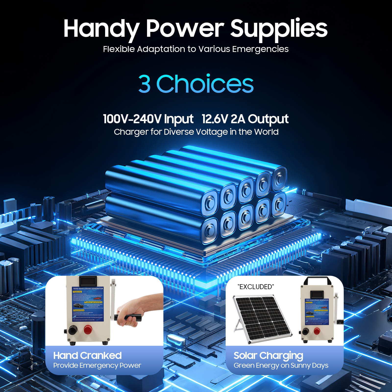 150W Portable Outdoor Hand Crank Generator Emergency Power Supply Charger USB