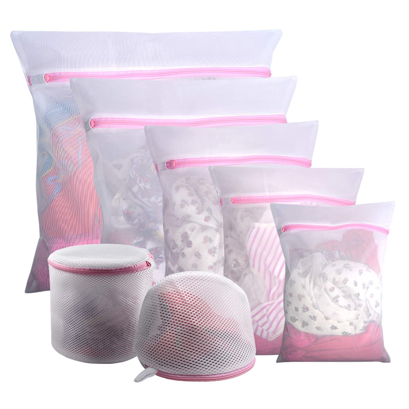 GOGOODA Mesh Laundry Bags for Delicates 1XXL, 1XL,1L,1M,1S,2 bra bags, White