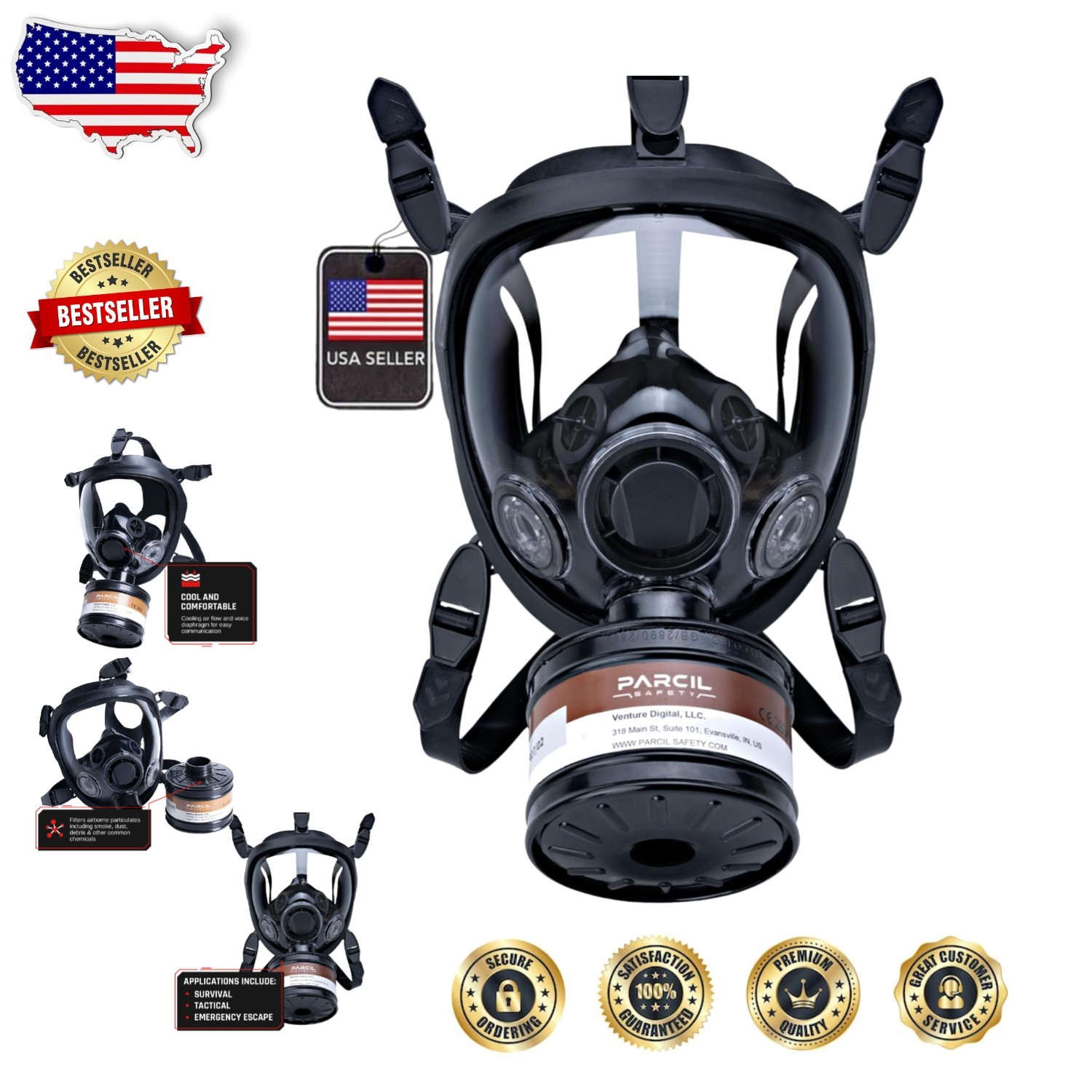 Elite Respirator Mask – Full Face, Heavy Duty, Tested, 40mm Filter, Reusable