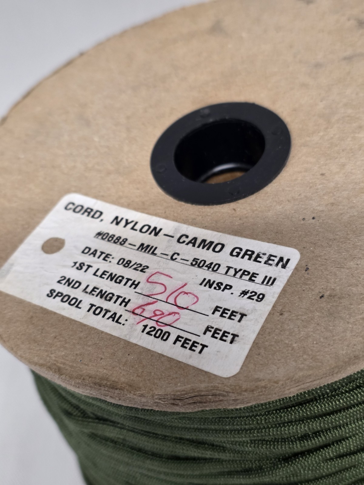 UsedNylon Utility Rope Cord Spool 1200 ft Camo Green W/ Approx 900 Feet Remain