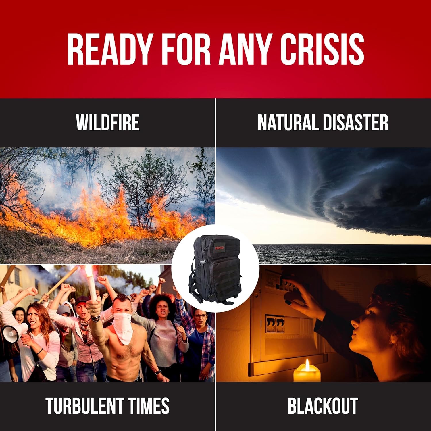 72 Hour Emergency Survival Kit with Food, Solar Power Bank, Water Purifier, Firs
