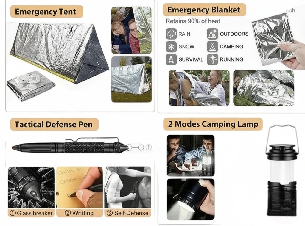 Emergency Survival Kit First Aid Bug out Military Prepper Kit 250 Piece Set