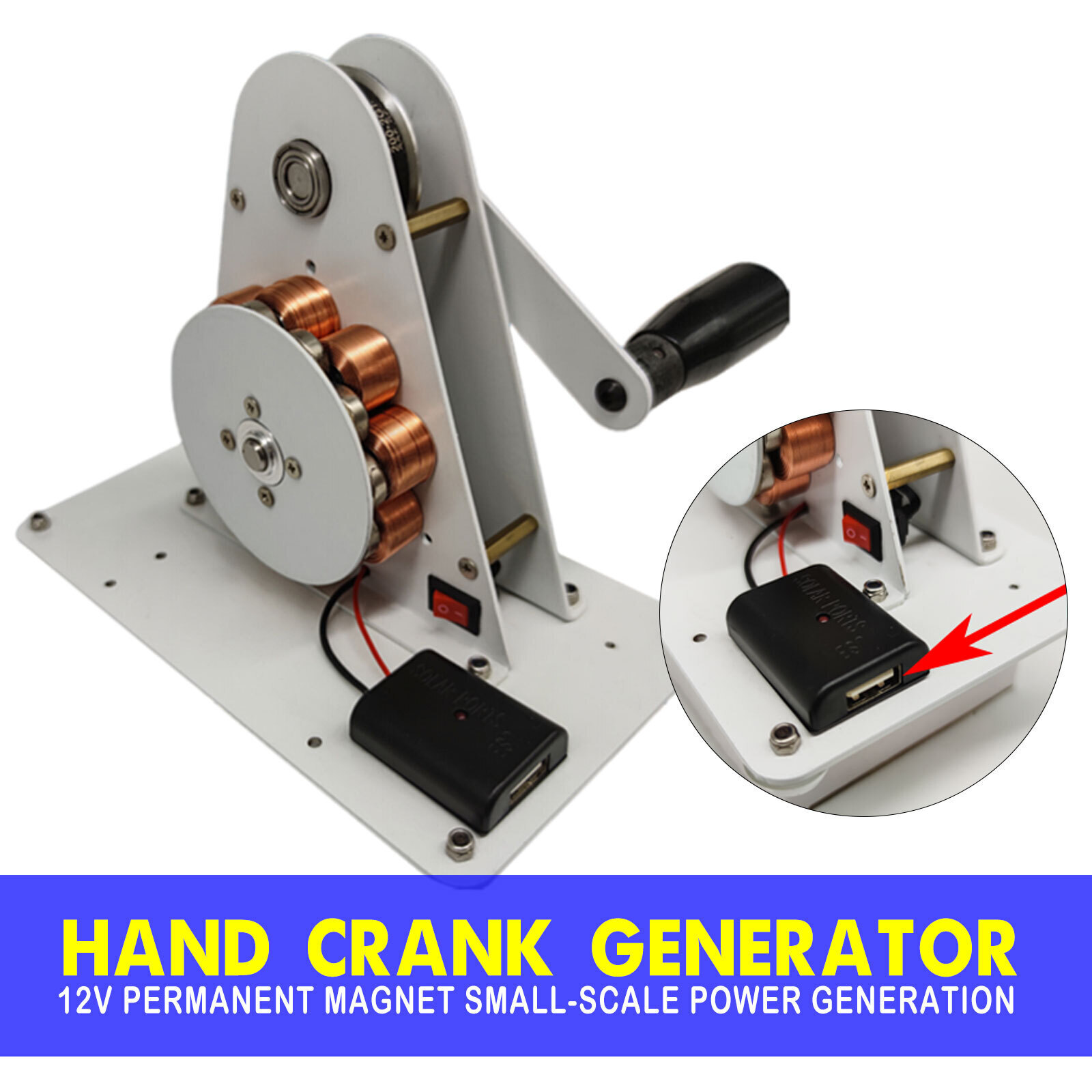 50W Portable Permanent Magnet Hand Crank Generator USB Charger Camping Outdoor