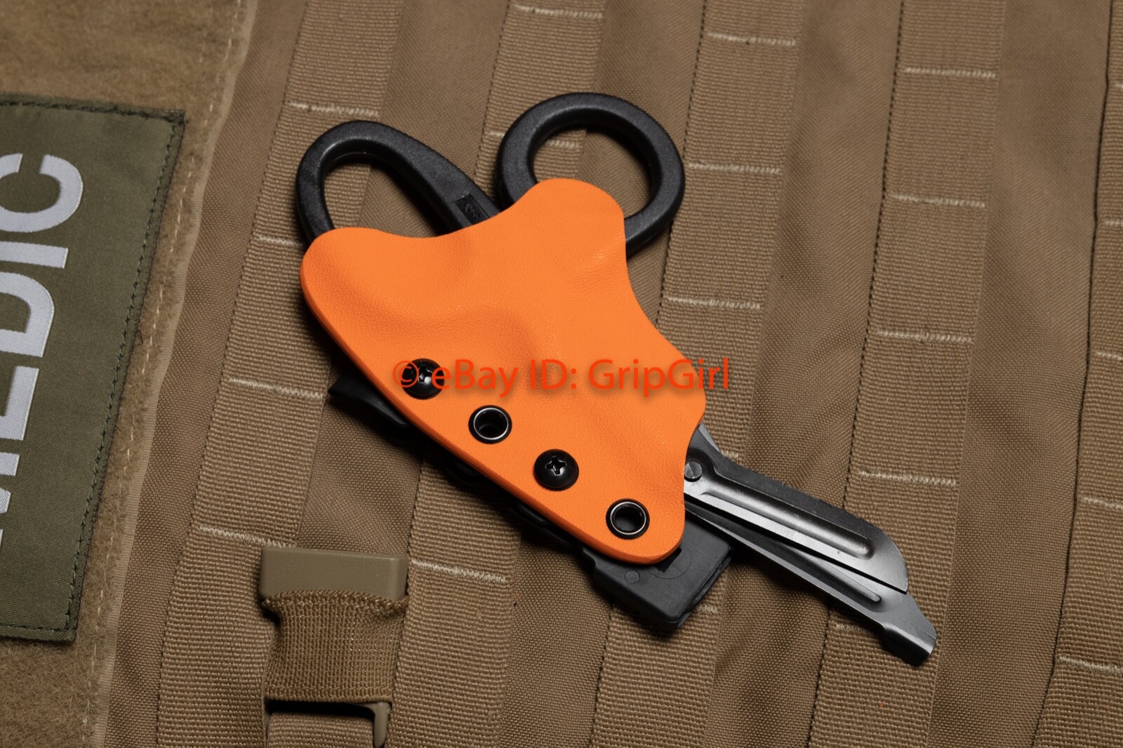 Black Trauma Shears and Orange Kydex Sheath Holster EMT TCCC Medic Gear EDC
