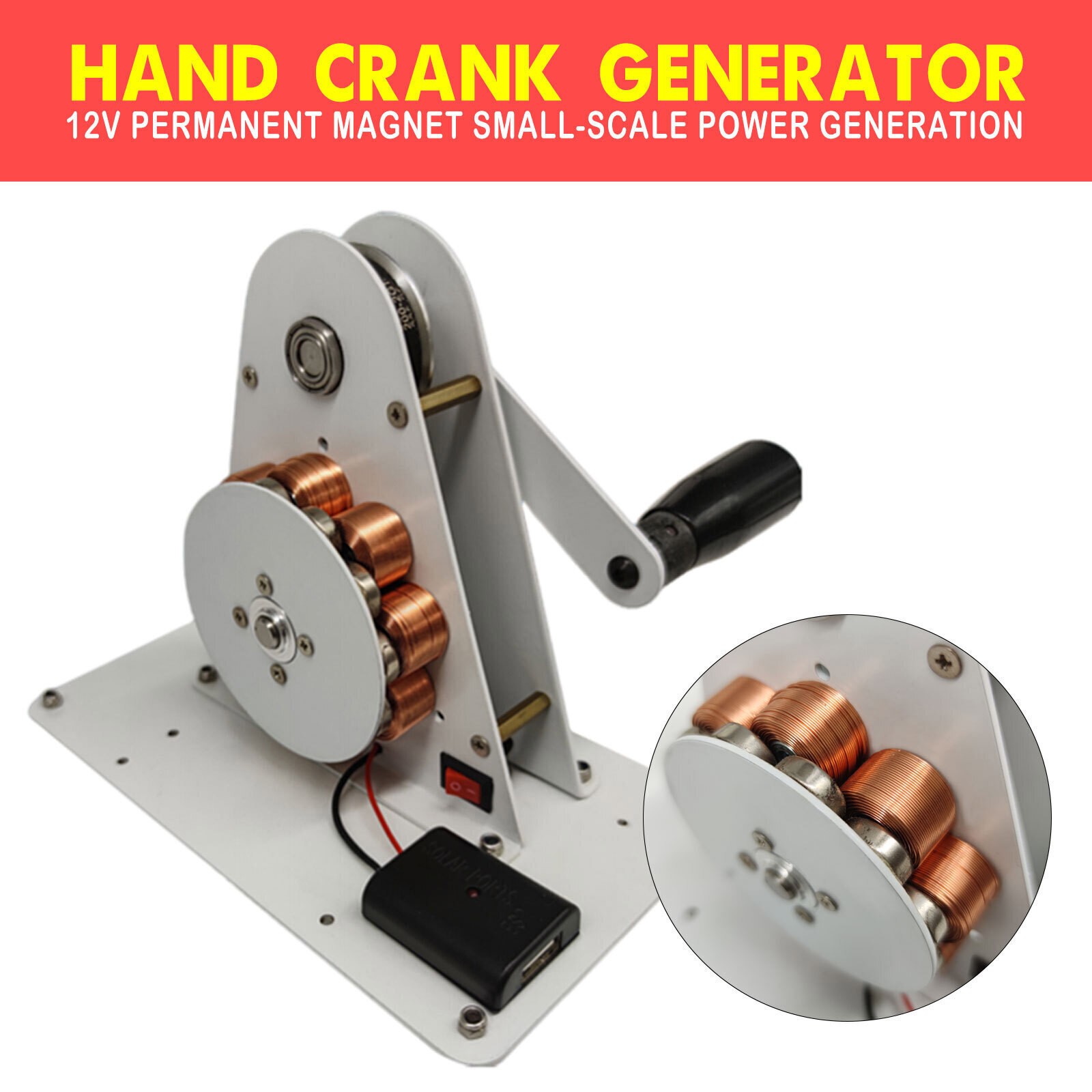 50W Portable Permanent Magnet Hand Crank Generator USB Charger Camping Outdoor