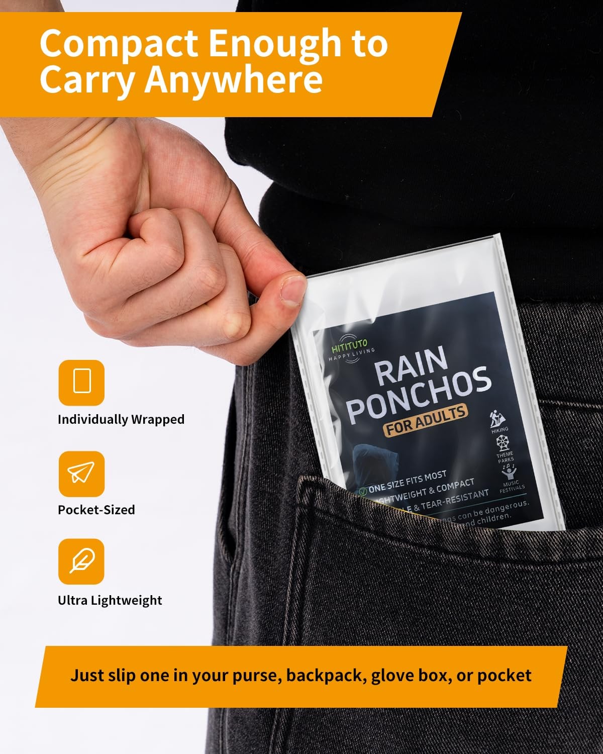 Disposable Rain Ponchos – Extra Long Waterproof One Size Tall, Clear 6pcs