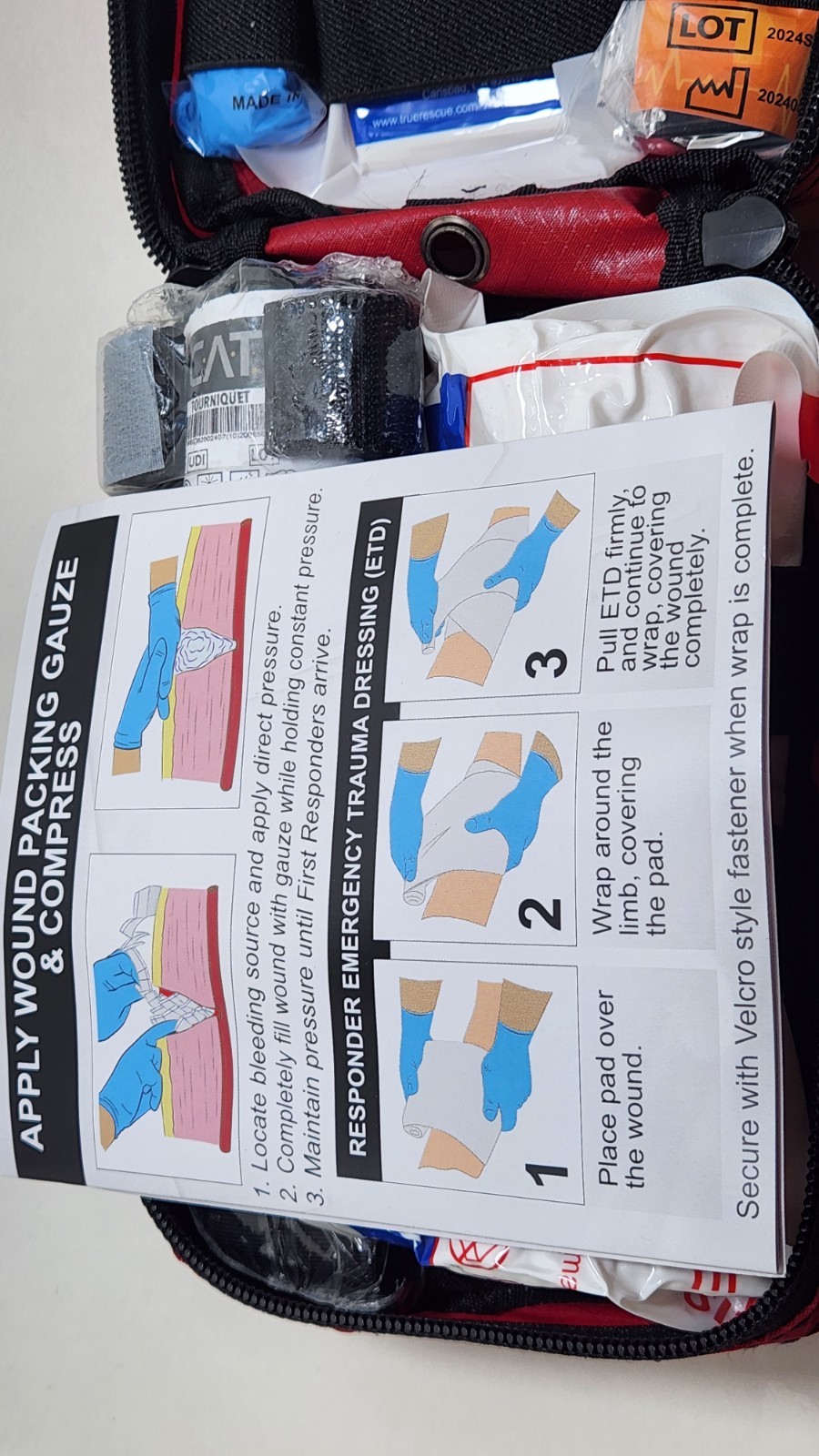 CUBIX SAFETY Bleeding Control Kit Intermediate CAT First Aid Red Pouch