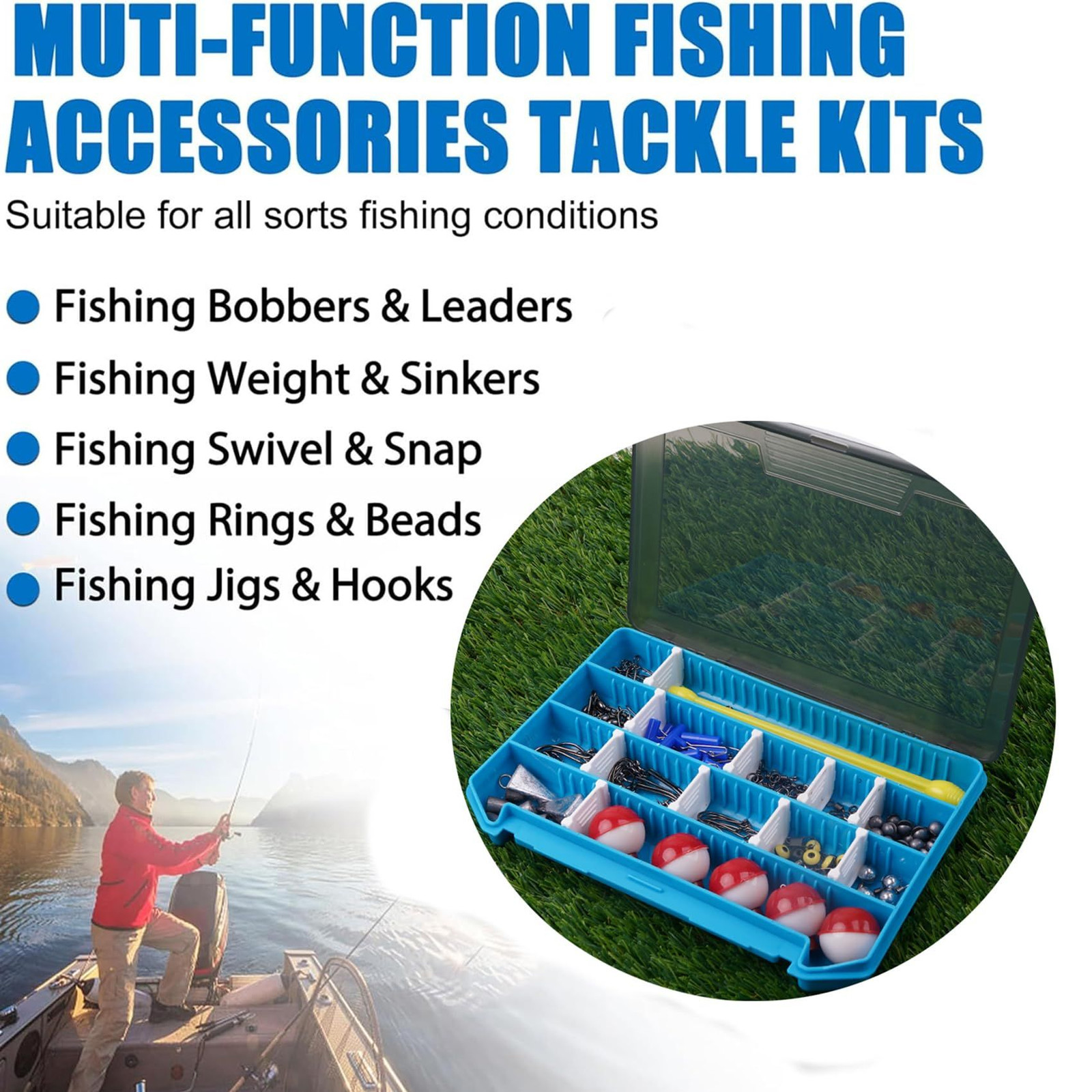 210pcs Fishing Accessories Kit, Tackle Box with Silver