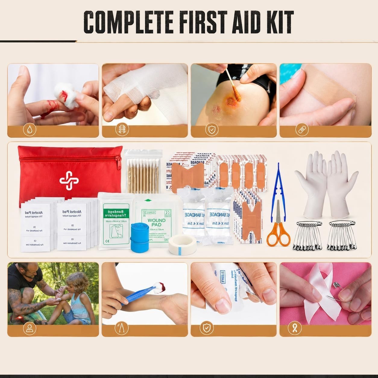 Modular 250-Piece Survival Kit with First Aid Supplies for All Emergencies