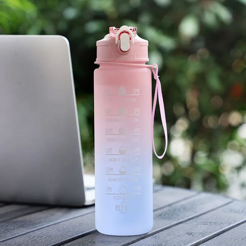 900ML Sports Water Bottle with Time Marker Leak-Proof Cup Motivational Portable