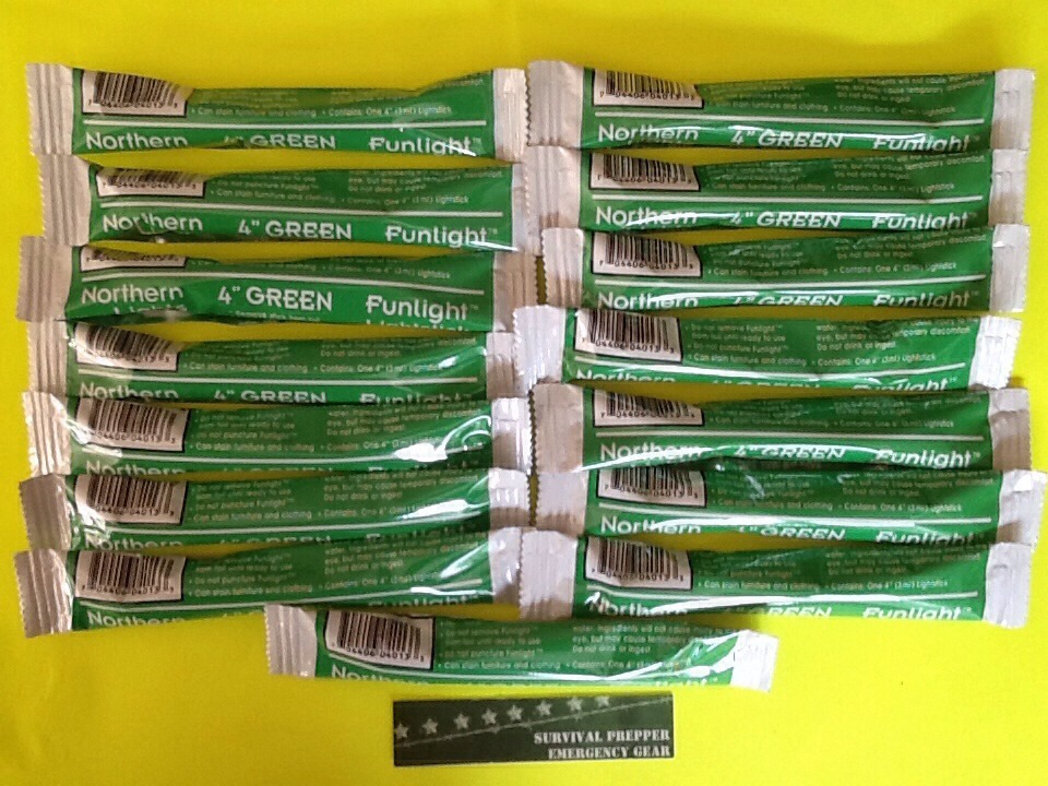 Lot of 15 GREEN 4″ Glow Sticks Emergency Prepper Bug Out Bags Car Safety Kit