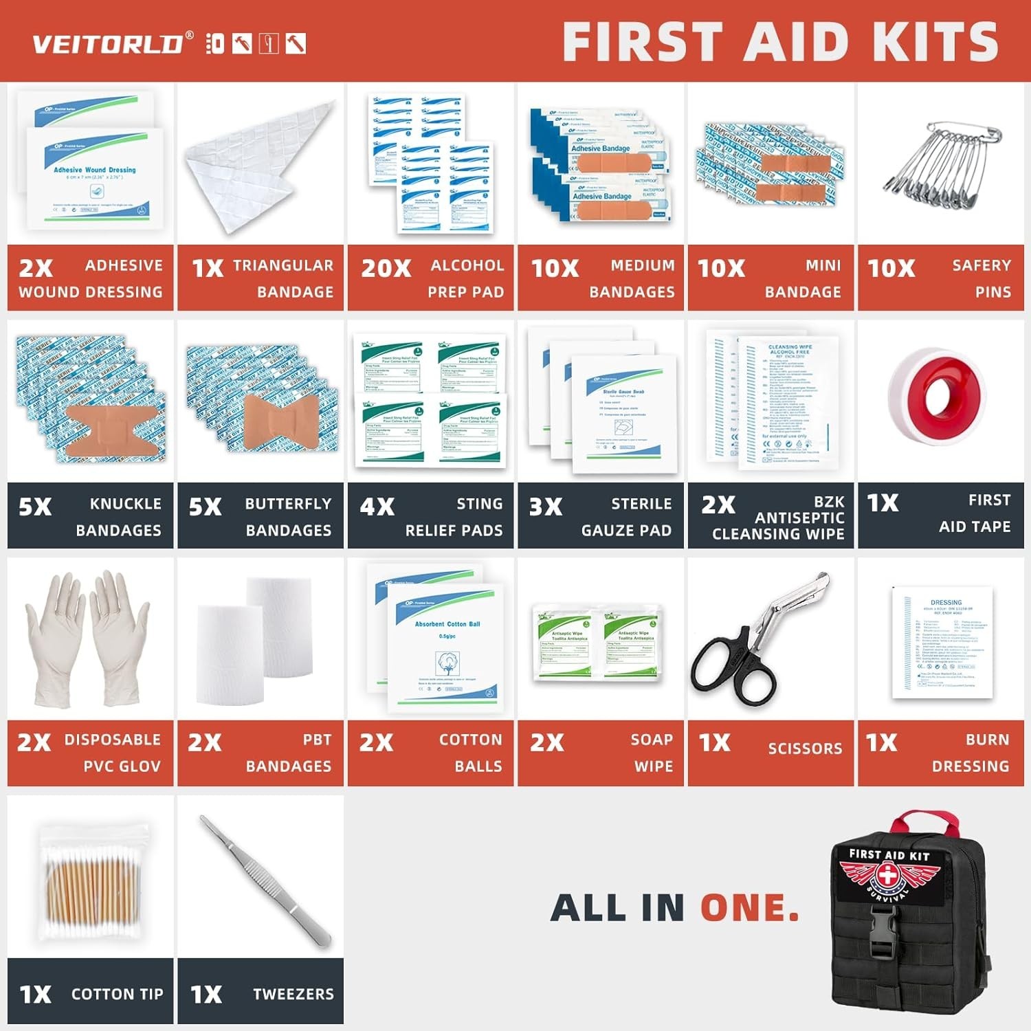 Survival Kit Nylon 12 in 1 Emergency Gear First Aid Camping Hunting