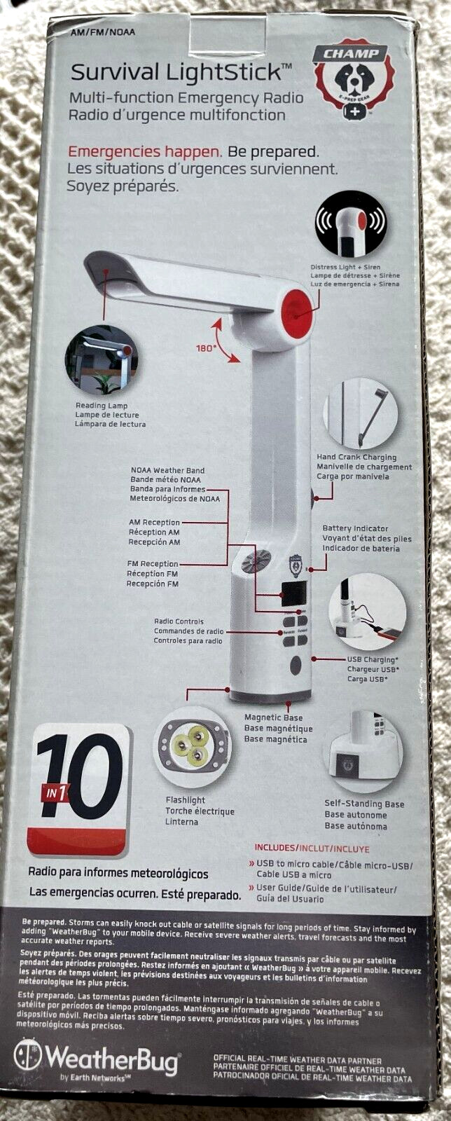 CHAMP RCEP500FLR 10 – in-1 Survival Light Stick New! Hand Crank Solar