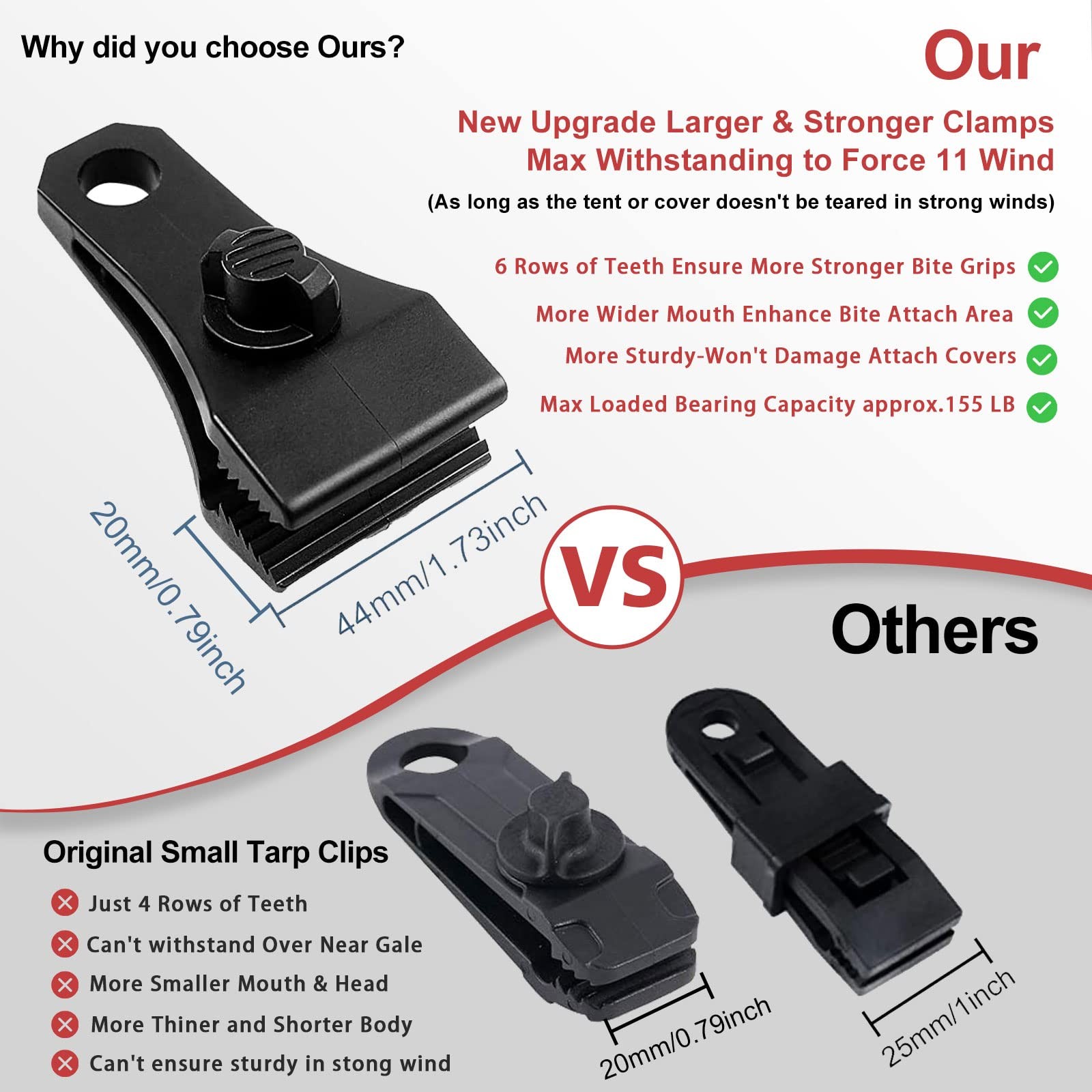 Upgrade 2.23 x 1.17 x 0.16 inches, Large 24 Tarp Clips With Carabiner-black