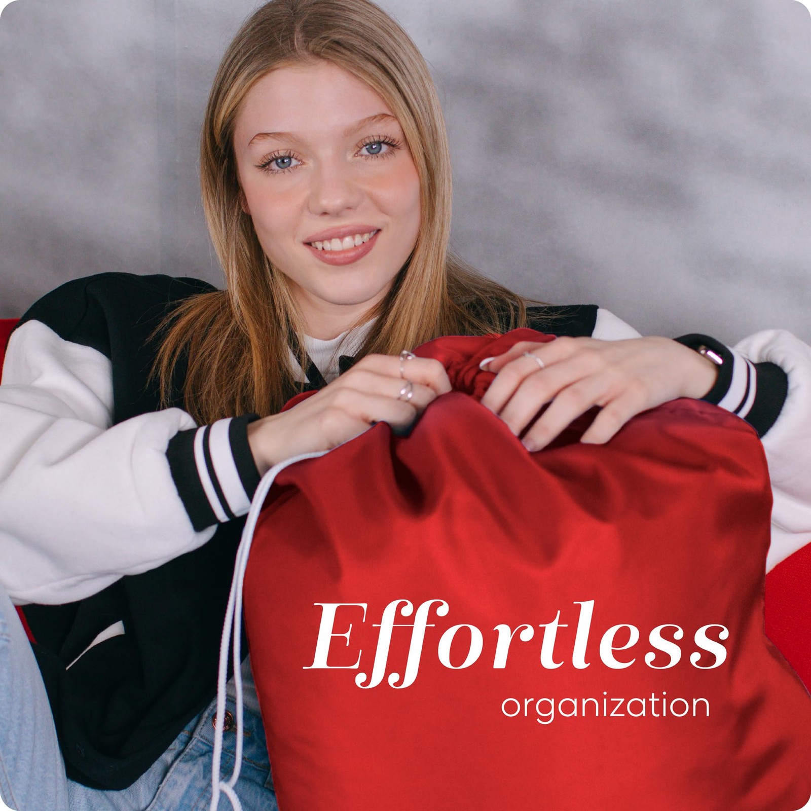 Nylon Laundry Bag – Locking Drawstring Closure and Machine 22″ x 32″, Red