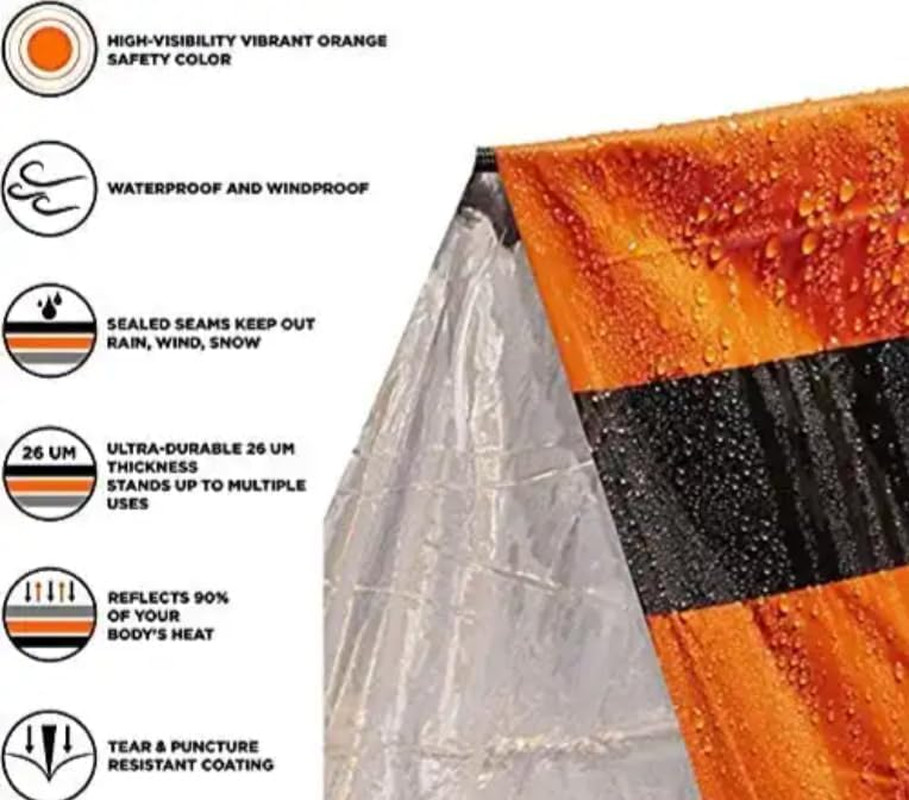 1 Survival Tent Kit All Weather Camping Hiking Shelter with Whistle Blanket