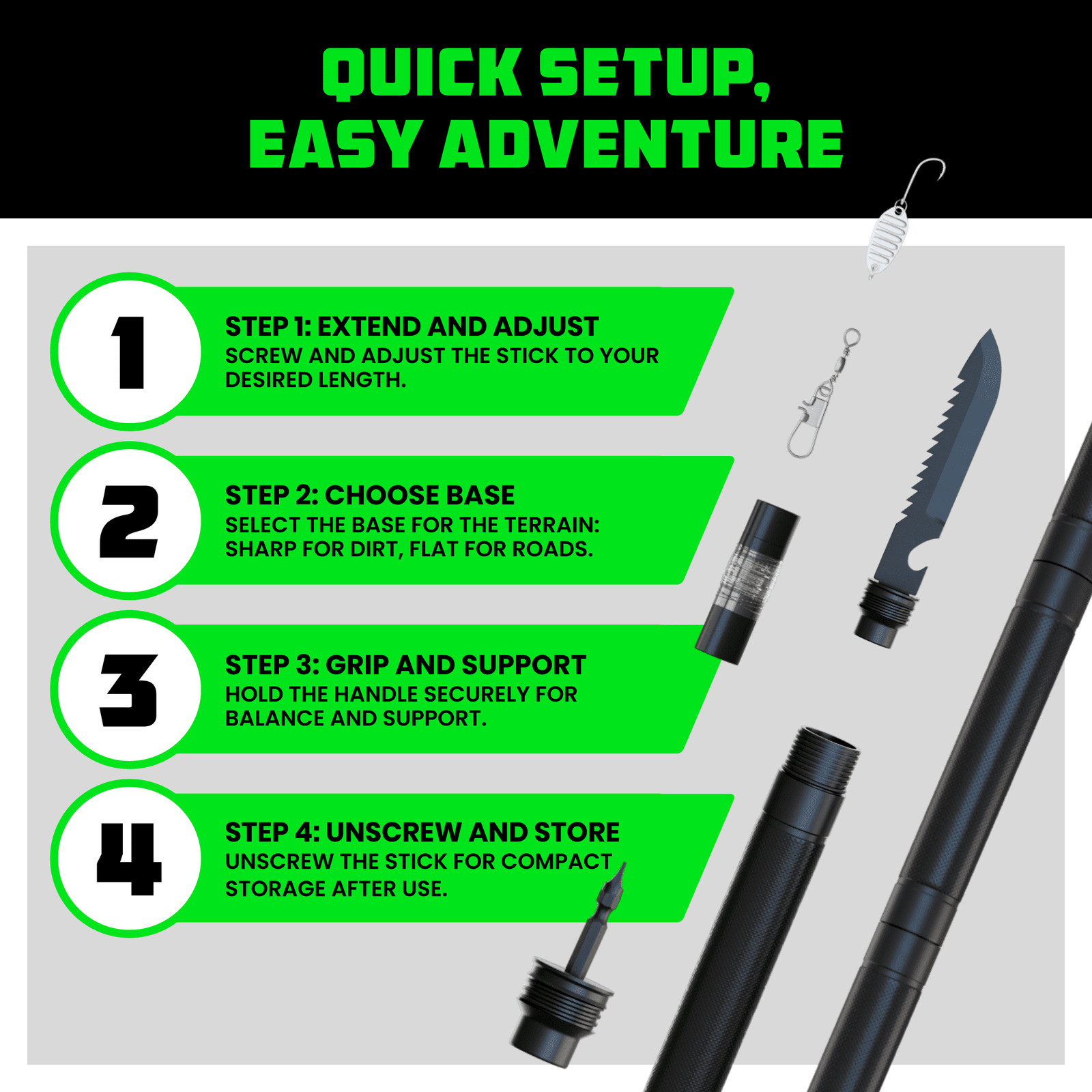 Hiking Stick with Survival Kit Durable Trekking Pole Camping Gear