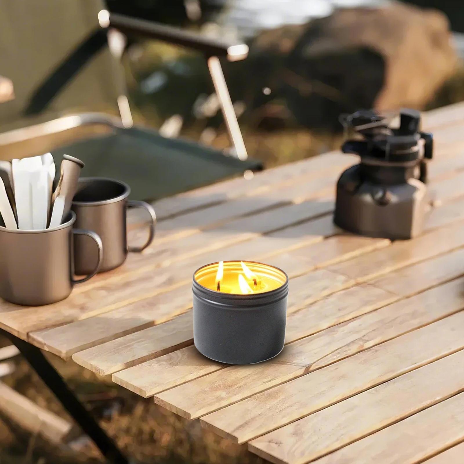 Survival Candle Tin 100% Natural Beeswax 3-Wick Candle Outdoor Camping Emergency