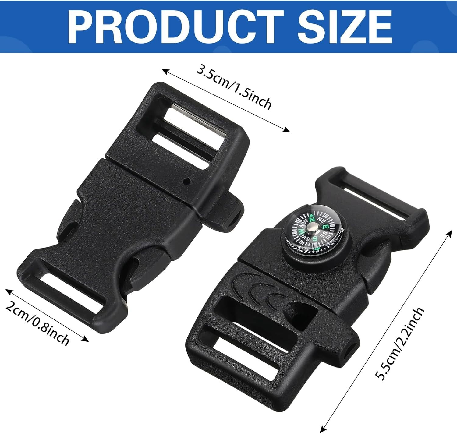 10 Pack Paracord Buckles Clips Whistle Buckle Compass Fire Starter for Outdoor