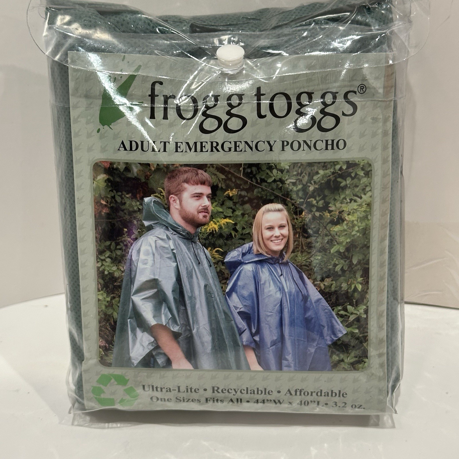 Frogg Toggs Rain Poncho Cape Hood Bag One Size Shell Adult Emergency 44W x 40L