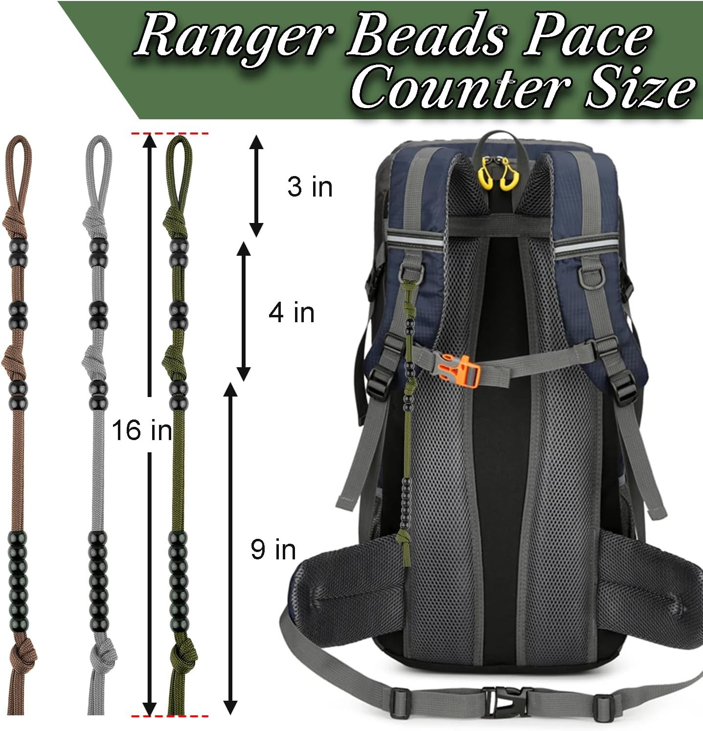 3-Piece Ranger Beads Pace Counter Kit for Hiking and Swimming Distance Tracking