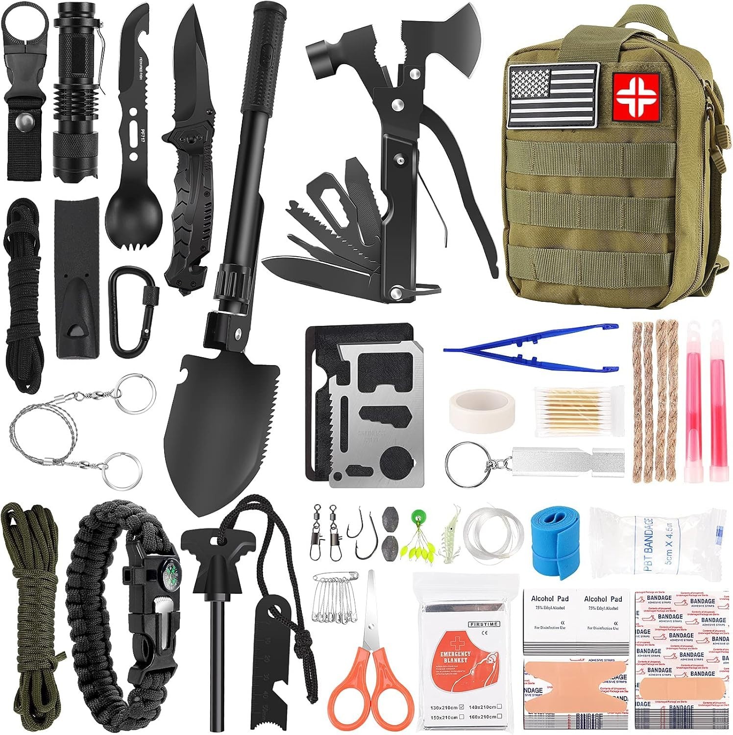 Emergency Survival Kit 142 Pieces Lightweight Molle Pouch for Camping and Hiking