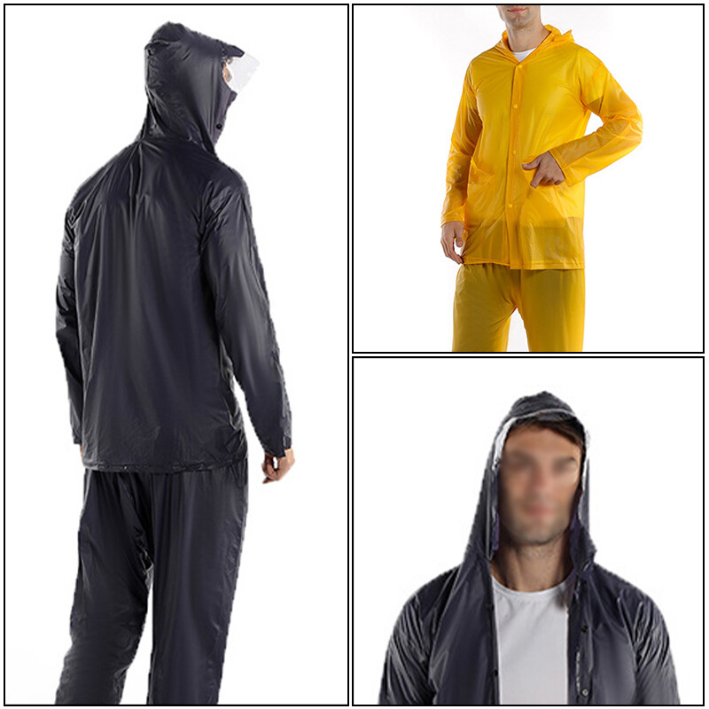 1 Set Rain Ponchos Hooded Protection Suits Outdoor Travel Pants Raincoat Split