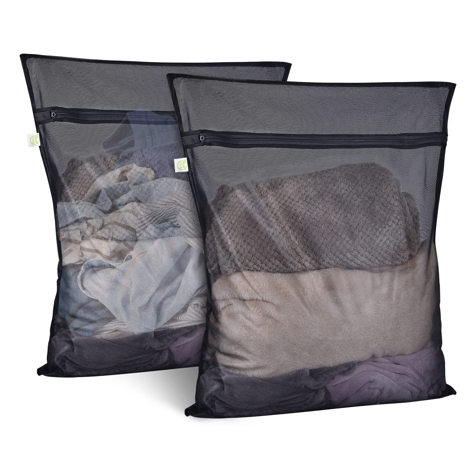 2 Pack Mesh Laundry Bags 24 x 32 inch Garment Bag 2 Large, Black