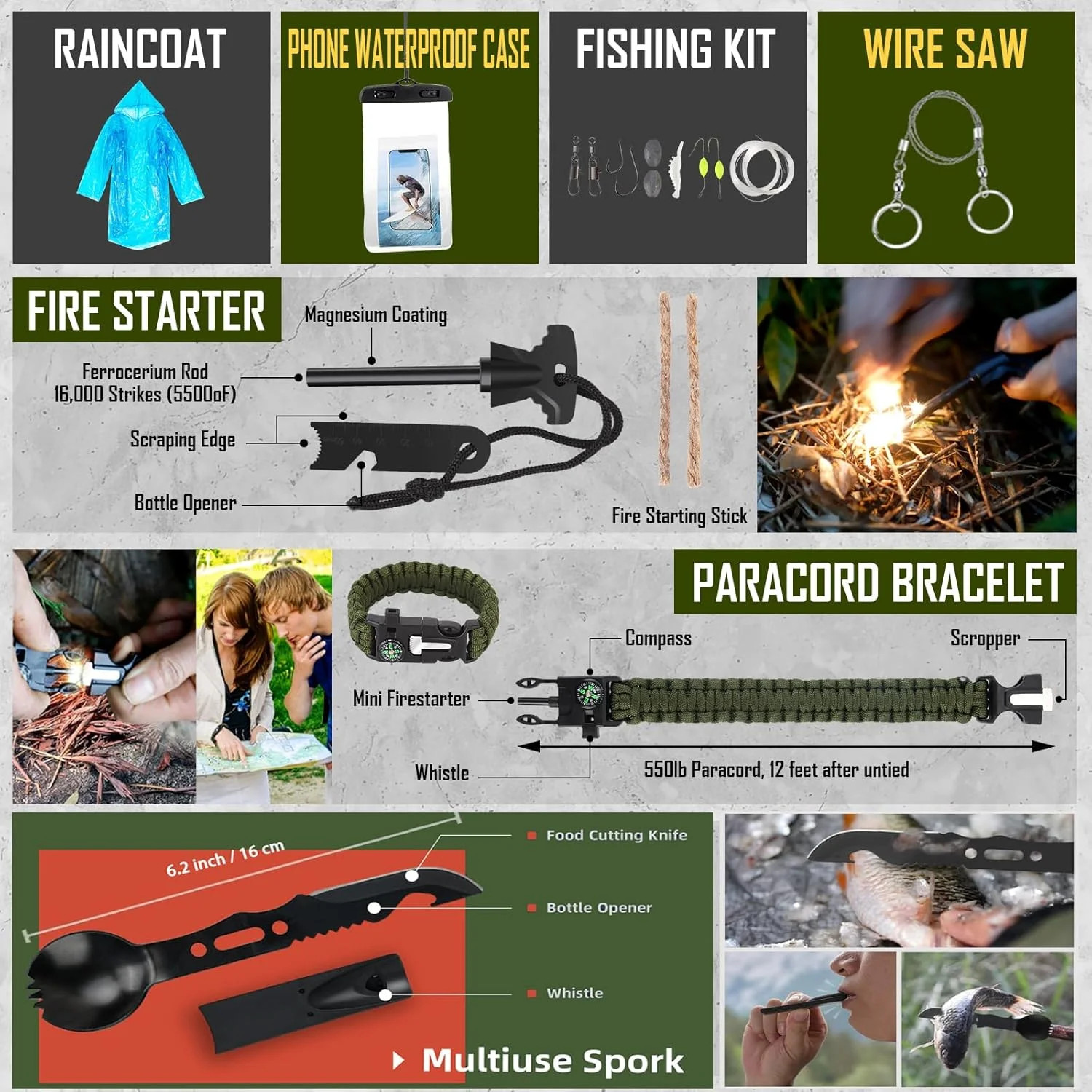 Survival Kit, 268 Pcs Emergency Survival Gear and Equipment Supplies with First
