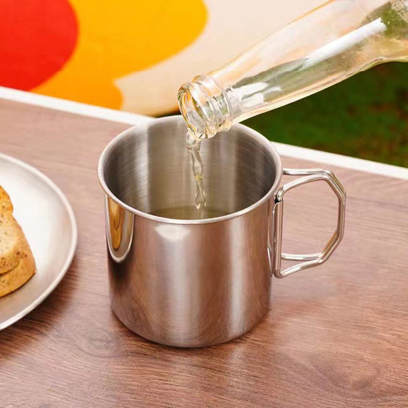 Stainless Steel Folding Handle Cup Portable Carabiner Cup Outdoor Supplies
