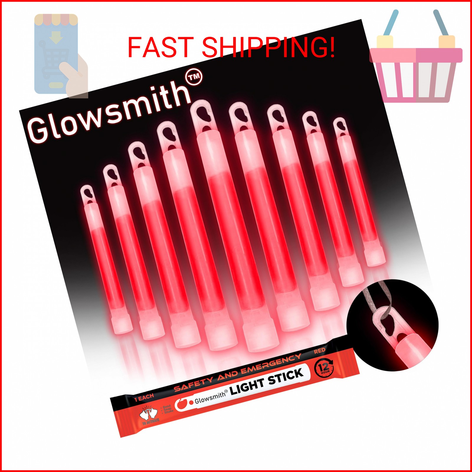 Glow Fever Emergency Safety Military Grade Glow Sticks; 10pcs, 6″ Ultra Bright G