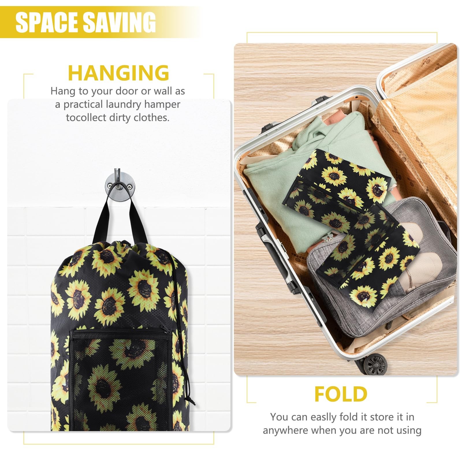 Olosar Laundry Bag Backpack, Extra Large Travel 1Pack, Sunflower