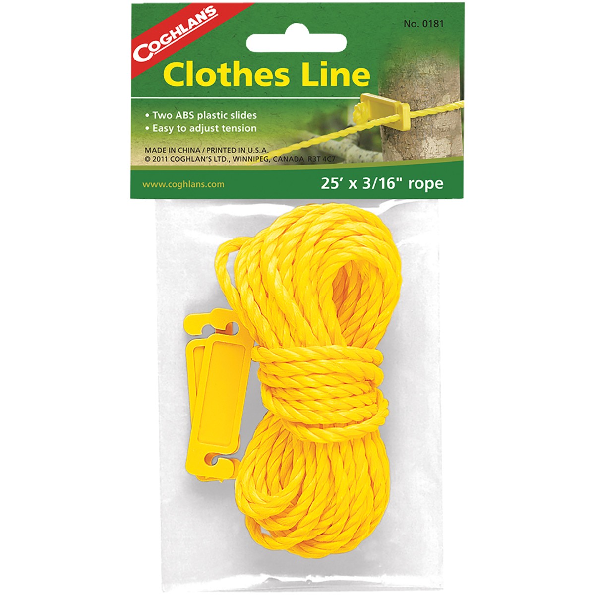 Coghlan’s Clothes Line 25′ x 3/16″ Camping Survival Clothesline Rope with Slides
