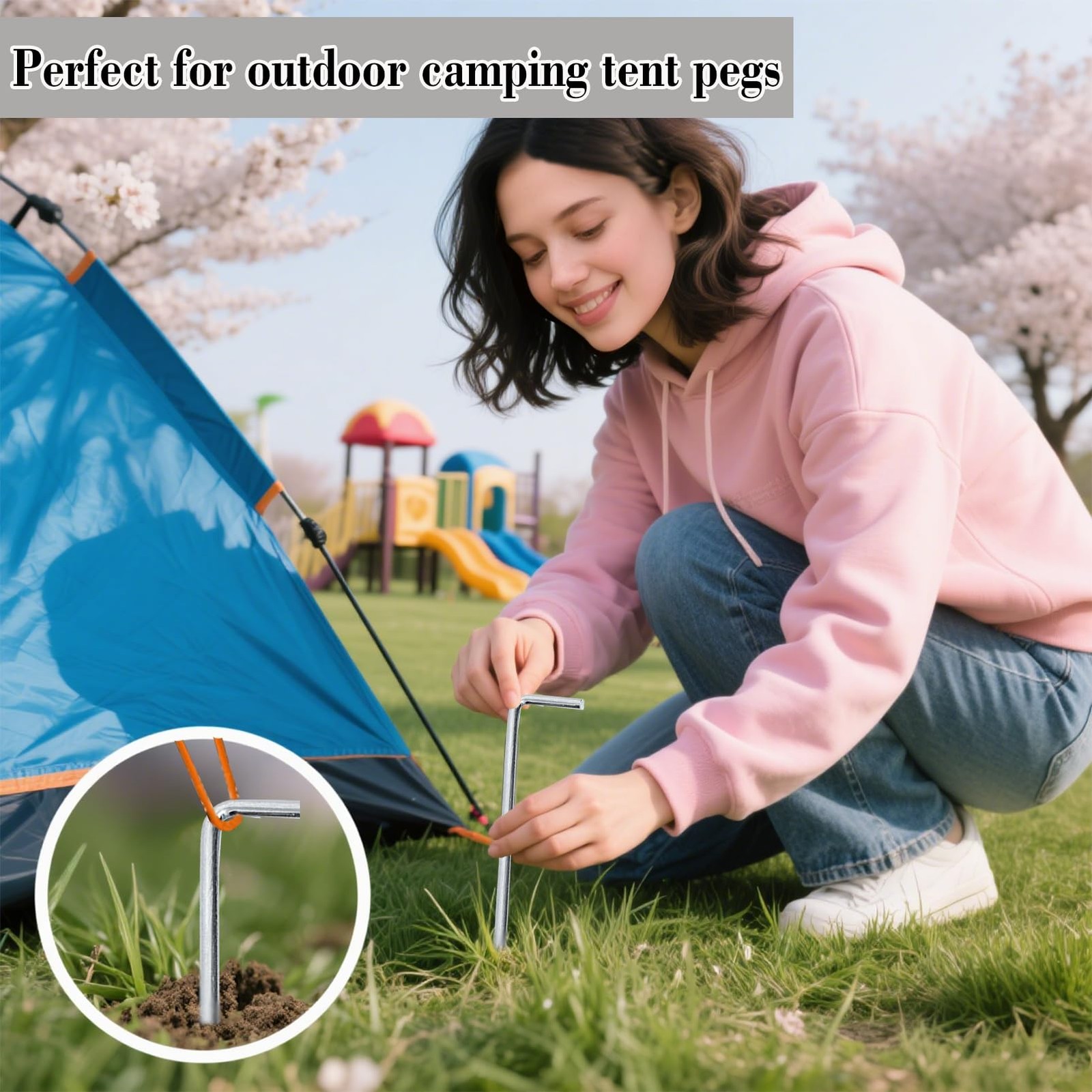 10 Pack 6.5 Inch Heavy Duty Metal Tent Stakes Silver Camping Ground Pegs