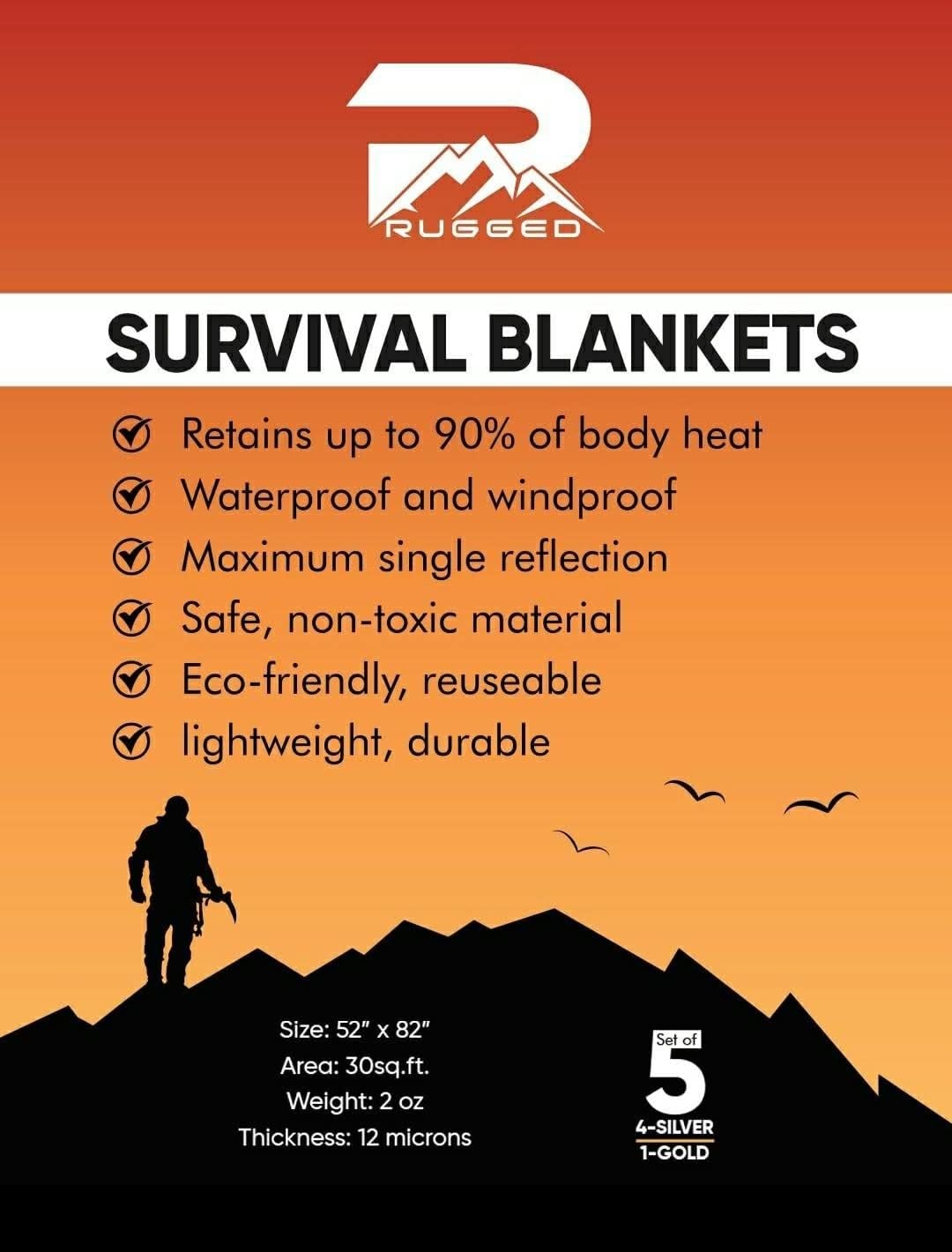 Compact Thermal Emergency Blankets 5pk