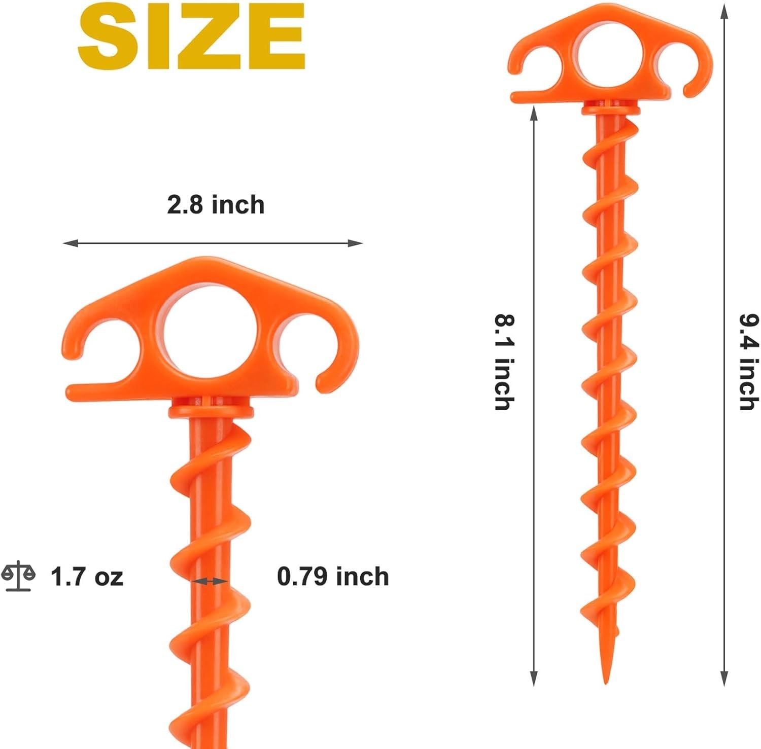 Tent Stakes Sand for Beach Spiral Anchor 9.4 Inch Orange