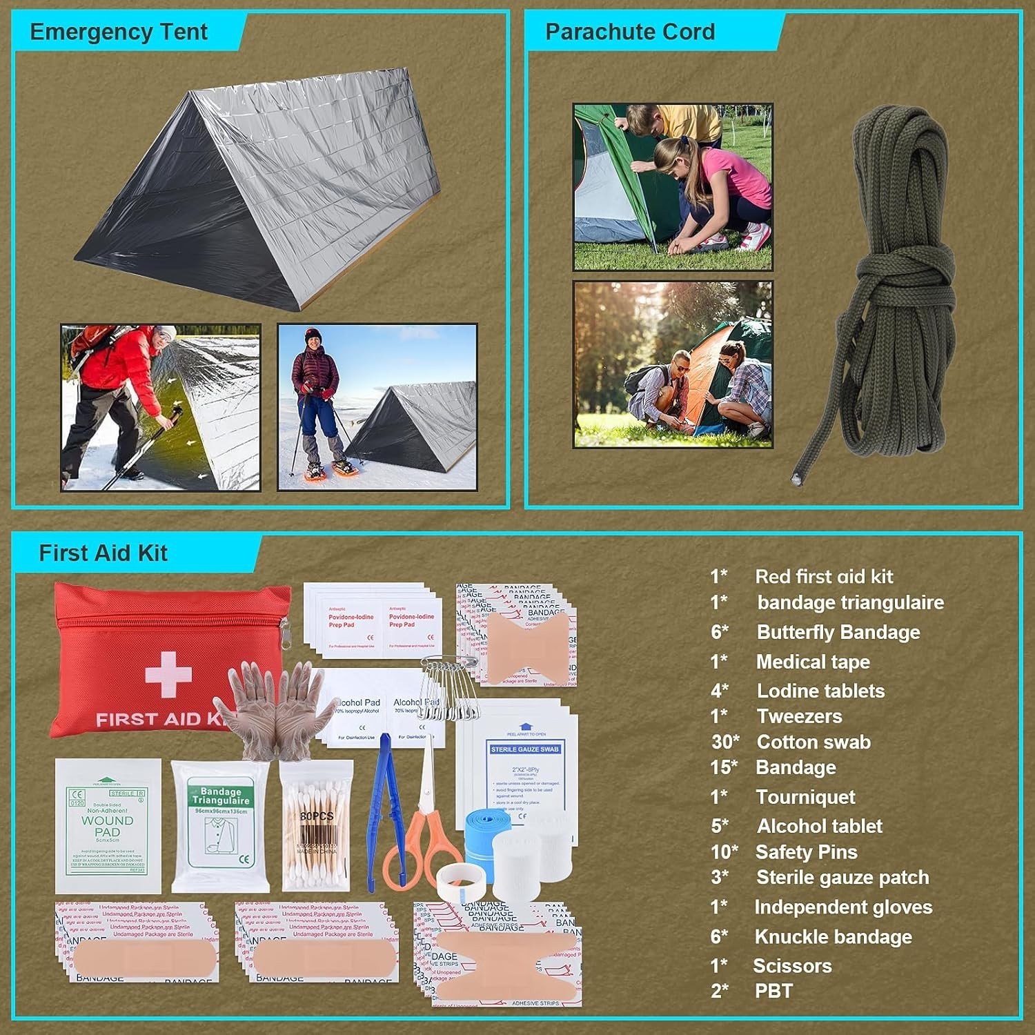 Emergency Survival Kit with 251 Pieces and Tactical Backpack for Outdoors