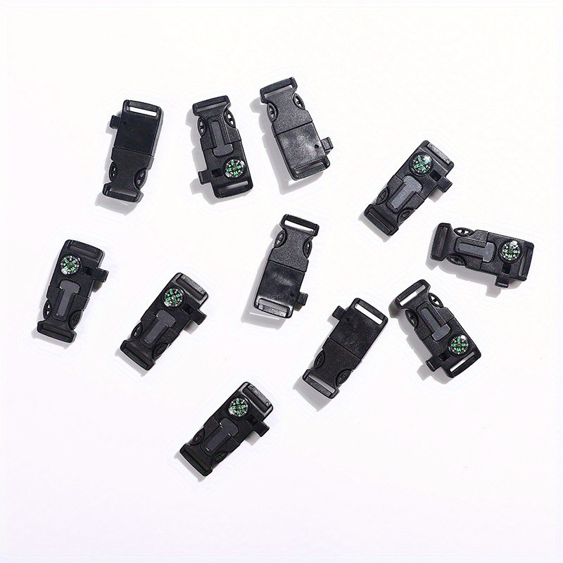 4pcs Outdoor Survival Buckle with Compass Whistle Fire Starter Black Backpack