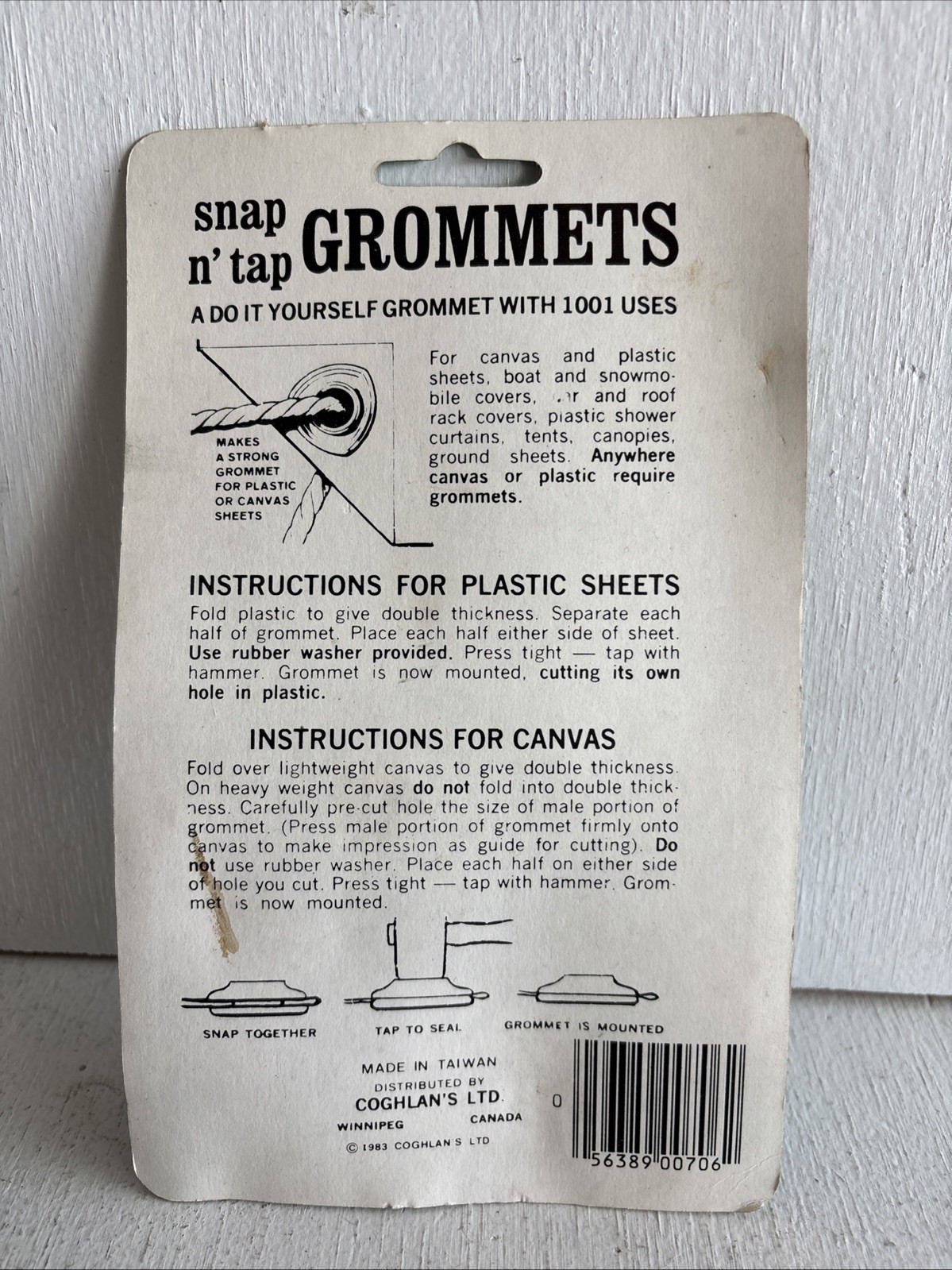 NOS Vintage Coghlan’s NO. 706 Snap ‘n Tap Grommets – 8-Pack copyright 1983