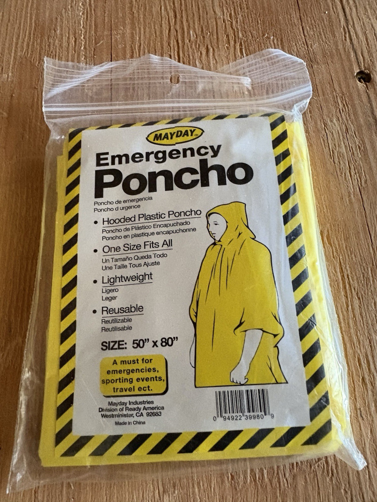 MAYDAY Emergency Poncho Adult Reuseable Hooded for Camping Hiking Outdoors 3pk