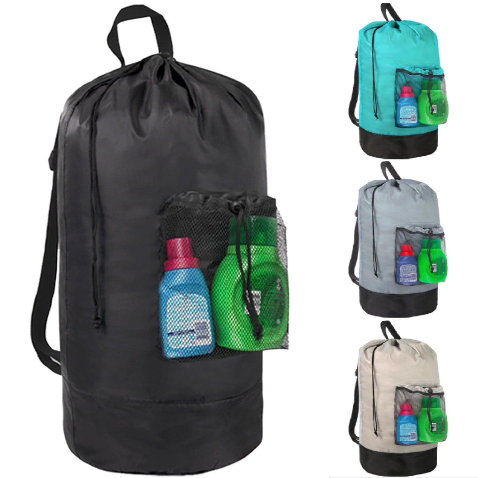 Laundry Bag Backpack with Shoulder Straps and Mesh Large, Charcoal Black